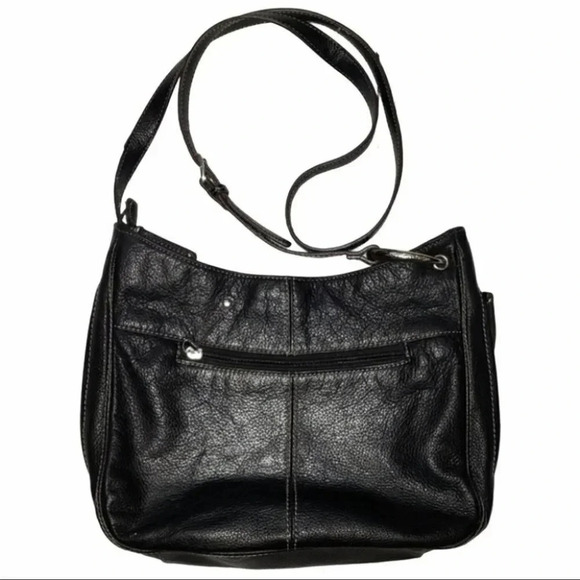 Tignanello black leather‎ purse w/ white stitching - Picture 1 of 7